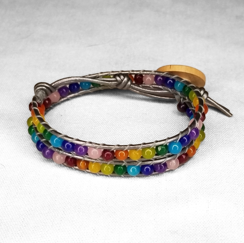 NEW Rainbow Gemstone 2 Wrap Bracelet, Children/Youth Adjustable